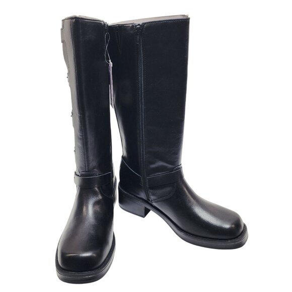Wild Diva Black Knee-High Buckle Boots Size 11 With Side Zipper Faux Leather - Picture 3 of 9
